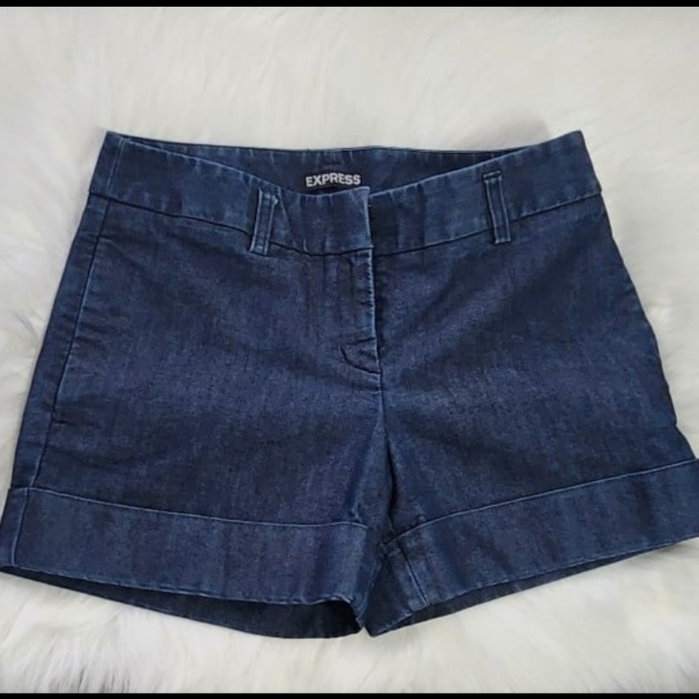 Express Cuffed Stretchy Summer COTTON shorts in Denim Blue size 0 Regular